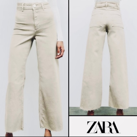 Zara Jeans Zara The Marine High Rise Straight Leg Jeans Raw Frayed